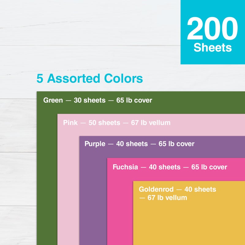 PrintWorks Floral Cardstock Paper 8.5" x 11" - 200 Sheets - 5 Assorted Colors for Flowers - Ideal for School & Craft Projects - 67 lb/147 gsm & 65 lb/176 gsm - Made in the USA (00602) - Image 4